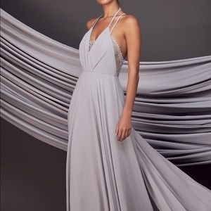 Lulu’s Grey Celebrate the Moment Lace Maxi Dress